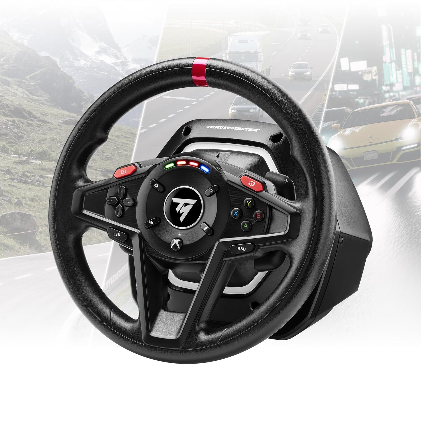 Thrustmaster T128 P Force Feedback Racing Wheel & Pedal Set - PS5 & PC | Magnetic paddle shifters, 900-degree rotation, hybrid drive, quick-attach desk clamp, for sim driving, farming & truck games