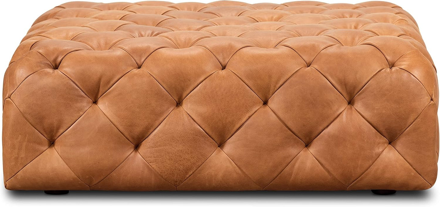 POLY & BARK Turin Ottoman in Full-Grain Pure-Aniline Dyed Italian Tanned Leather in Cognac Tan