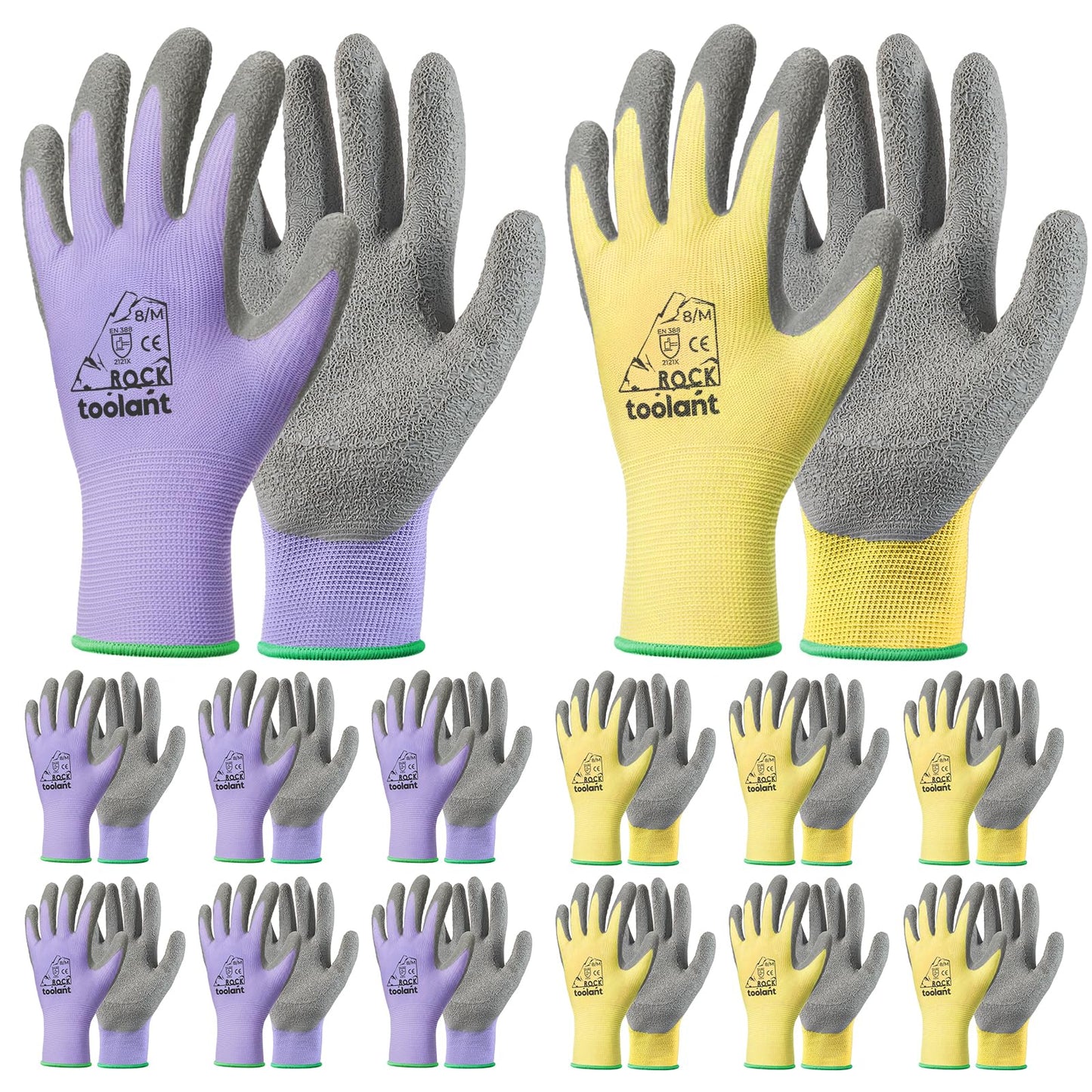 toolant Crinkle Latex Work Gloves Bulk, Rubber Coated Safety Work Gloves for Men and Women, 12 Pairs for Construction, Gardening, Warehouse (Black, Large)