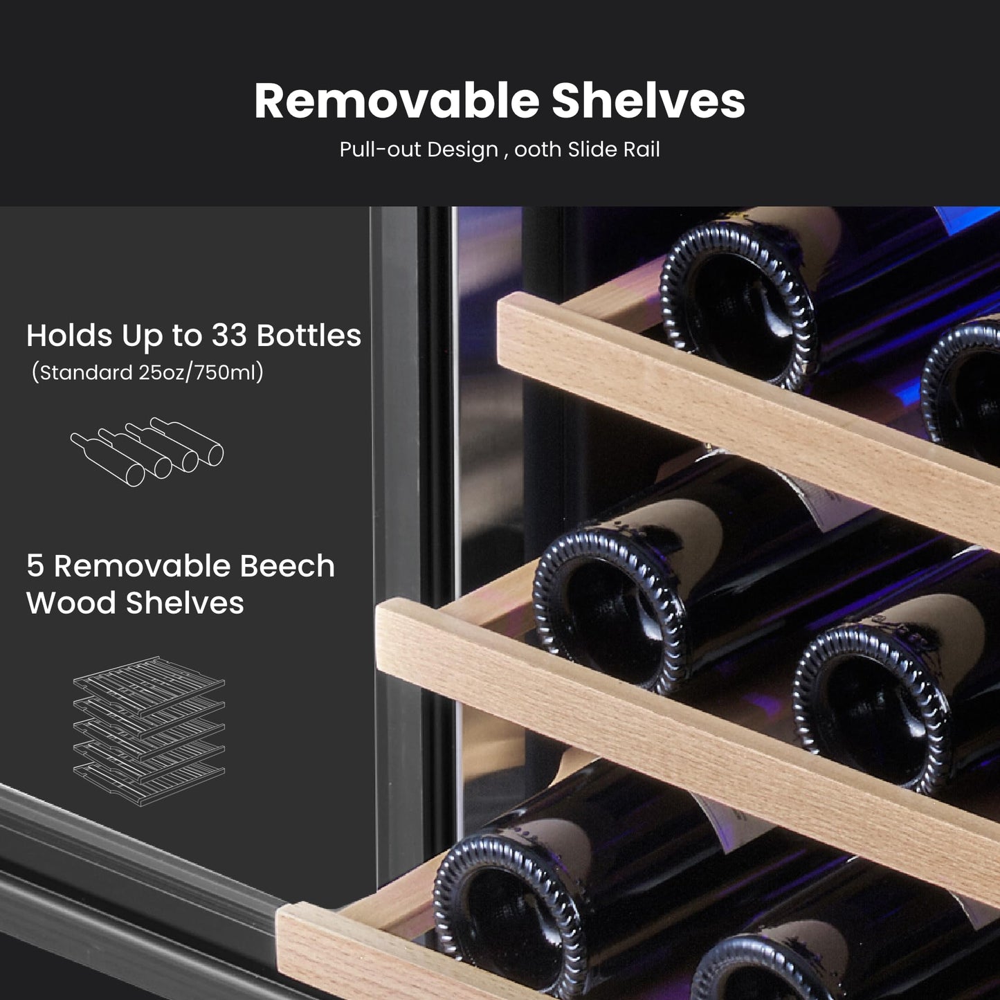 Yeego 24 Inch Wine Fridge Cooler - 52 Bottles Wine Cooler with Glass Door, 40-65℉ Built-In or Freestanding Refrigerator, Under Counter Wine Fridge for Kitchen Bar Office (Left-Hinged)