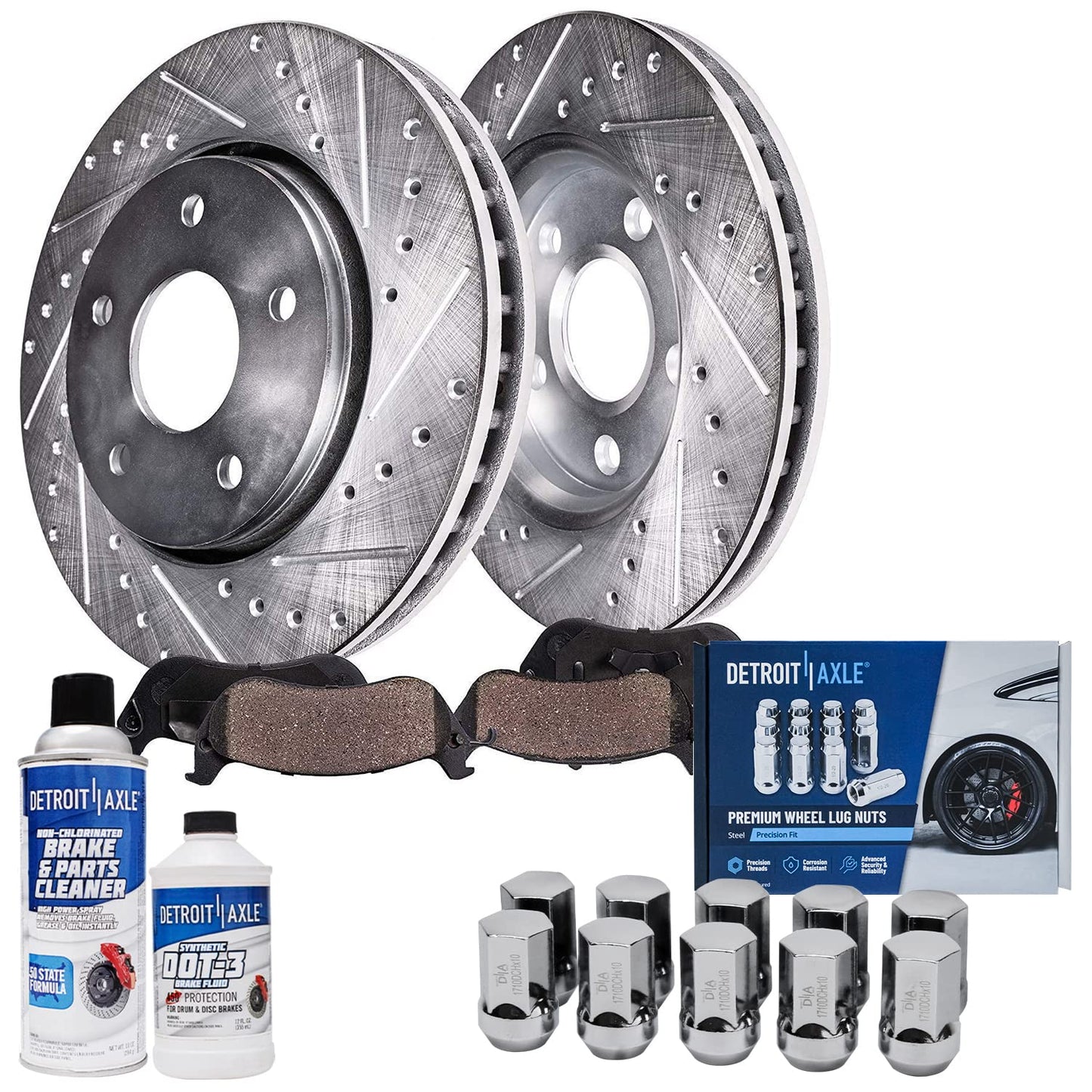 Detroit Axle - Brake Kit for 2011-2020 Jeep Grand Cherokee Dodge Durango Replacement Front & Rear Drilled & Slotted Disc Brake Rotors Ceramic Brakes Pads : 12.99" inch Rotor