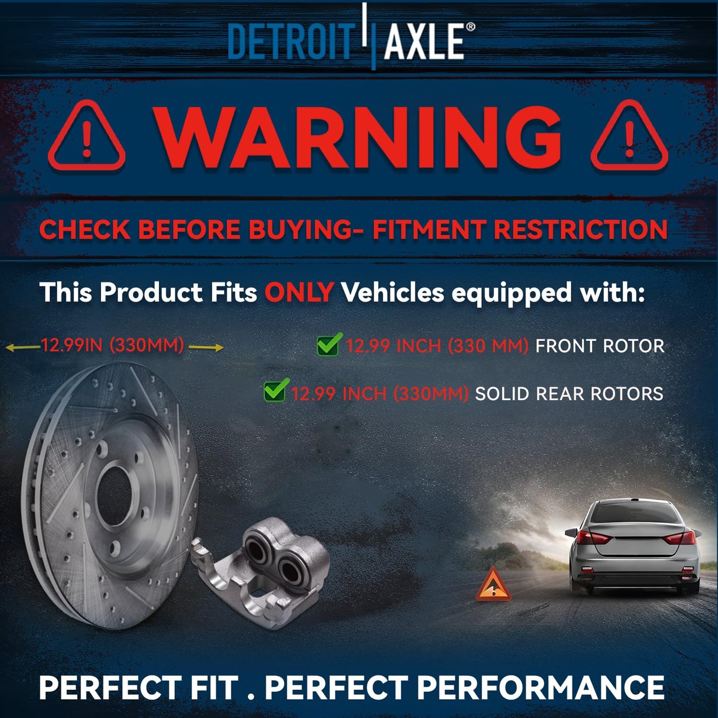 Detroit Axle - Brake Kit for 2011-2020 Jeep Grand Cherokee Dodge Durango Replacement Front & Rear Drilled & Slotted Disc Brake Rotors Ceramic Brakes Pads : 12.99" inch Rotor