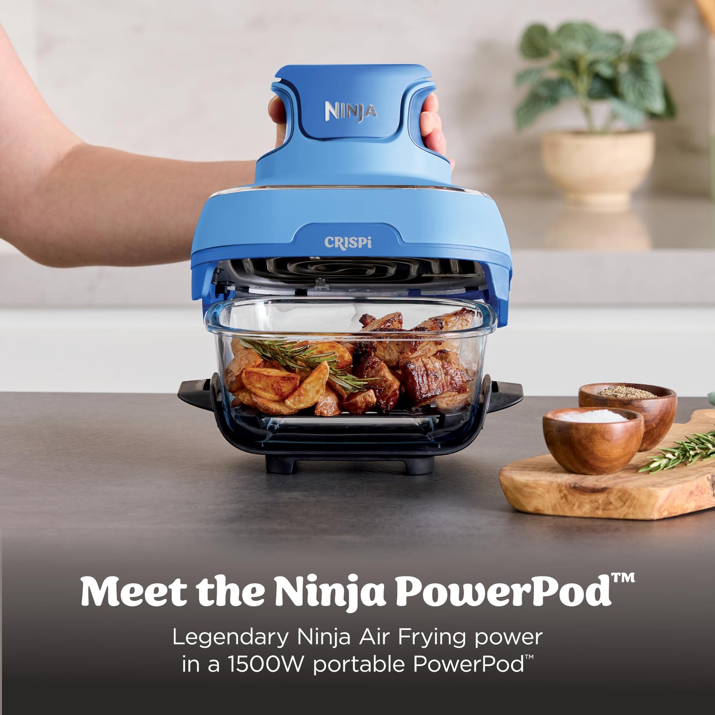 Ninja Crispi 4-in-1 Glass Air Fryer | With Non-Toxic 4QT & 6-Cup Glass Containers & Lids | Microwave, Freezer, Dishwasher Safe | 450°F Max Temp |1500 Watt | Stone | FN101ST
