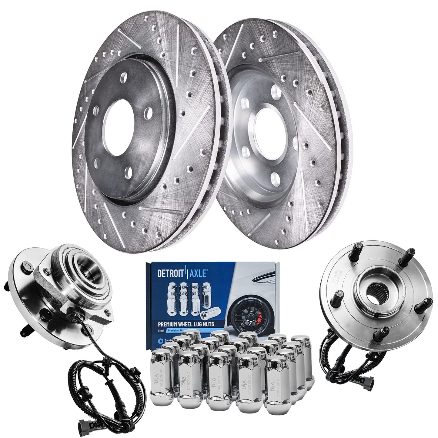 Detroit Axle - Brake Kit for 12-17 Toyota Camry 13-18 Avalon Lexus ES350 ES300h Drilled & Slotted Disc Brake Rotors 2014 2015 2016 2017 Ceramic Brakes Pads Front & Rear Replacement