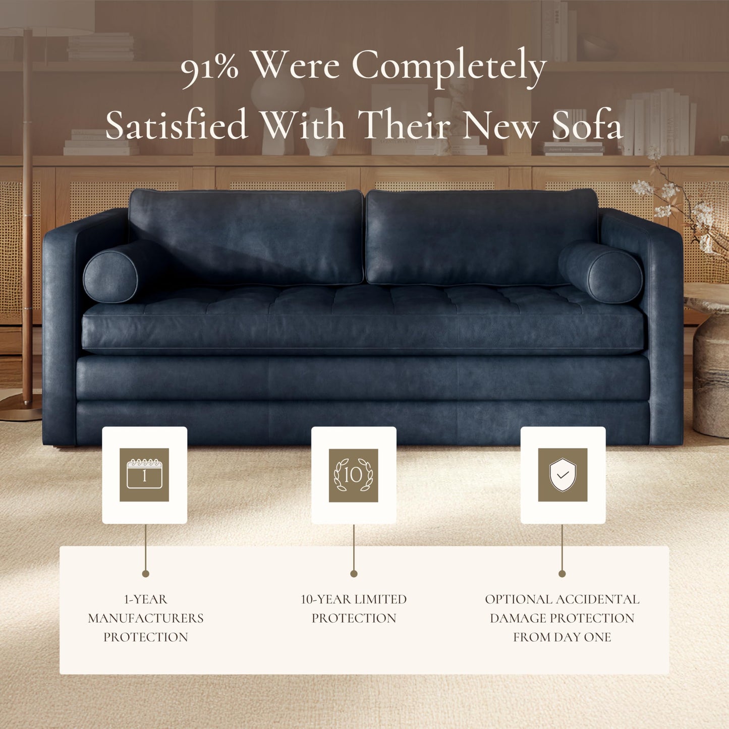 POLY & BARK Napa 82" Leather Pull‑Out Sleeper Sofa – Full‑Grain Italian Leather Upholstery,Tri‑Layer Mattress & Storage Console –Sophisticated Multi‑Functional Sofa Bed for Living Rooms & Guest Spaces