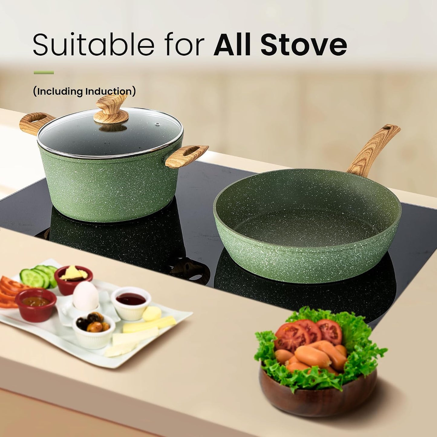 Kitchen Academy 30Pcs Bakeware & Cookware Set + 10Pcs Rv Pots and Pans Set with Removable Handle Cookware Sets