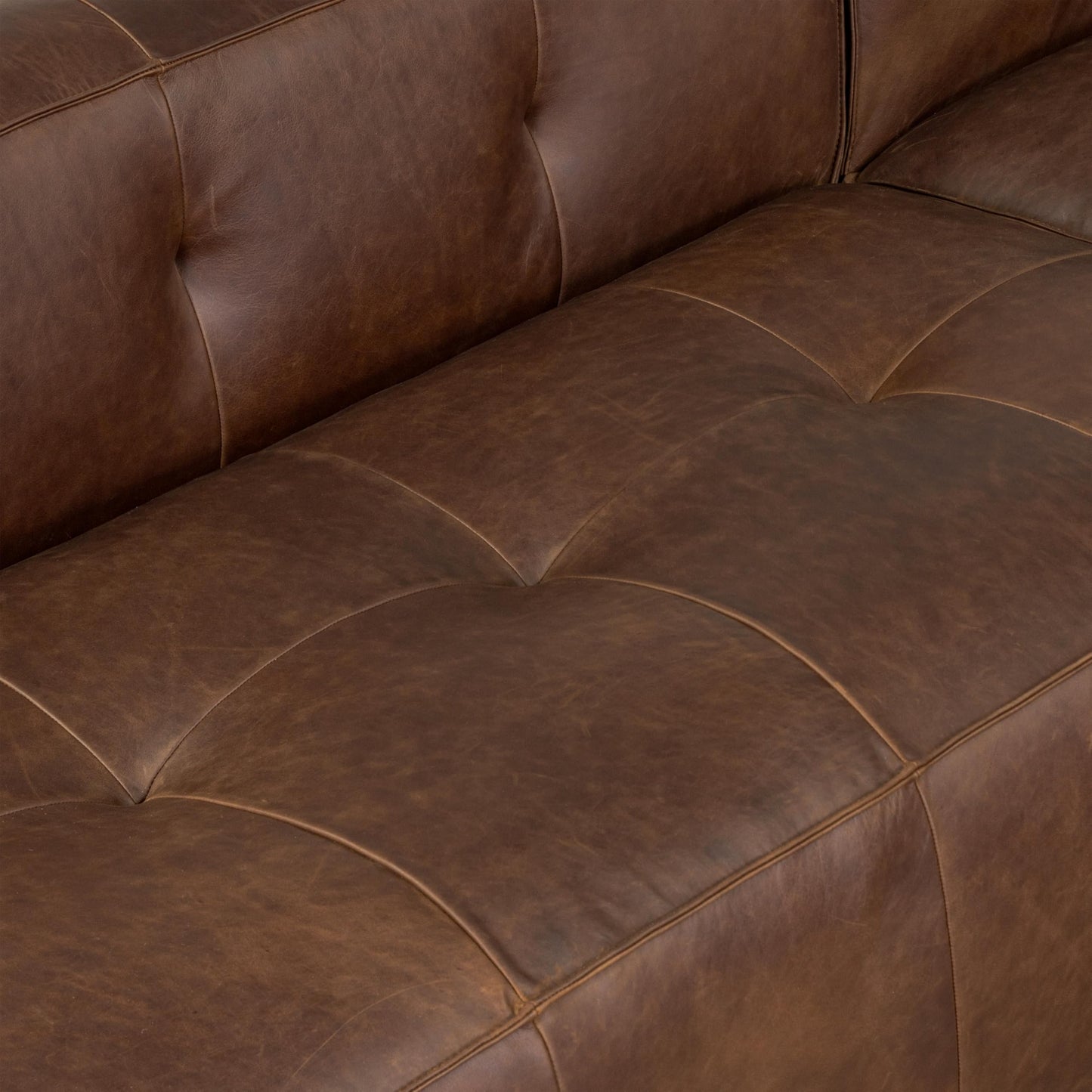Poly & BARK Capa 129" Leather L-Shaped Corner Sectional Sofa in Chocolate Brown - Full-Grain Pure-Aniline Italian Leather Living Room Couch with Low Profile and French Seams