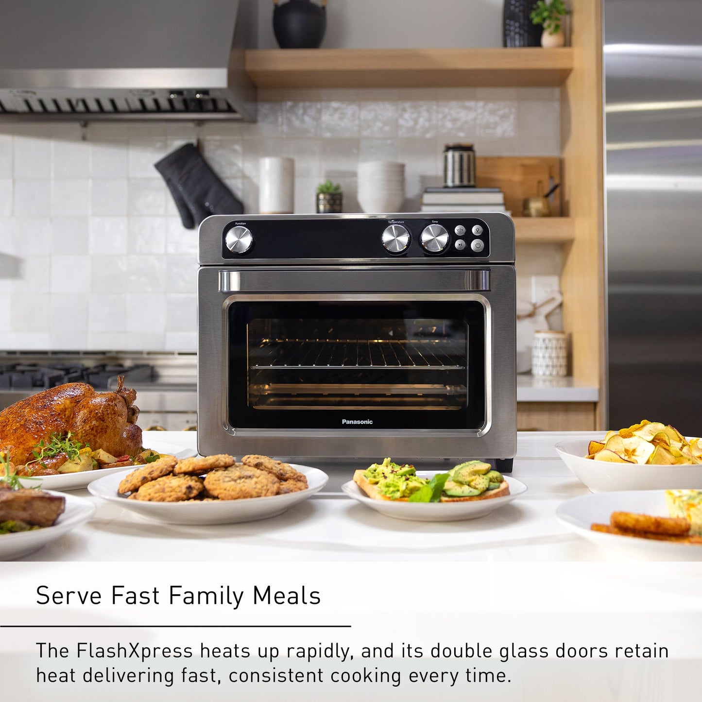 Panasonic FlashXpress Toaster Oven Countertop, 4-Slice Small Toaster Oven Compact Size with Double Infrared Heating, 6 Auto Cook Options and Precise Temperature Control, 1300W - NB-G110P (Silver)
