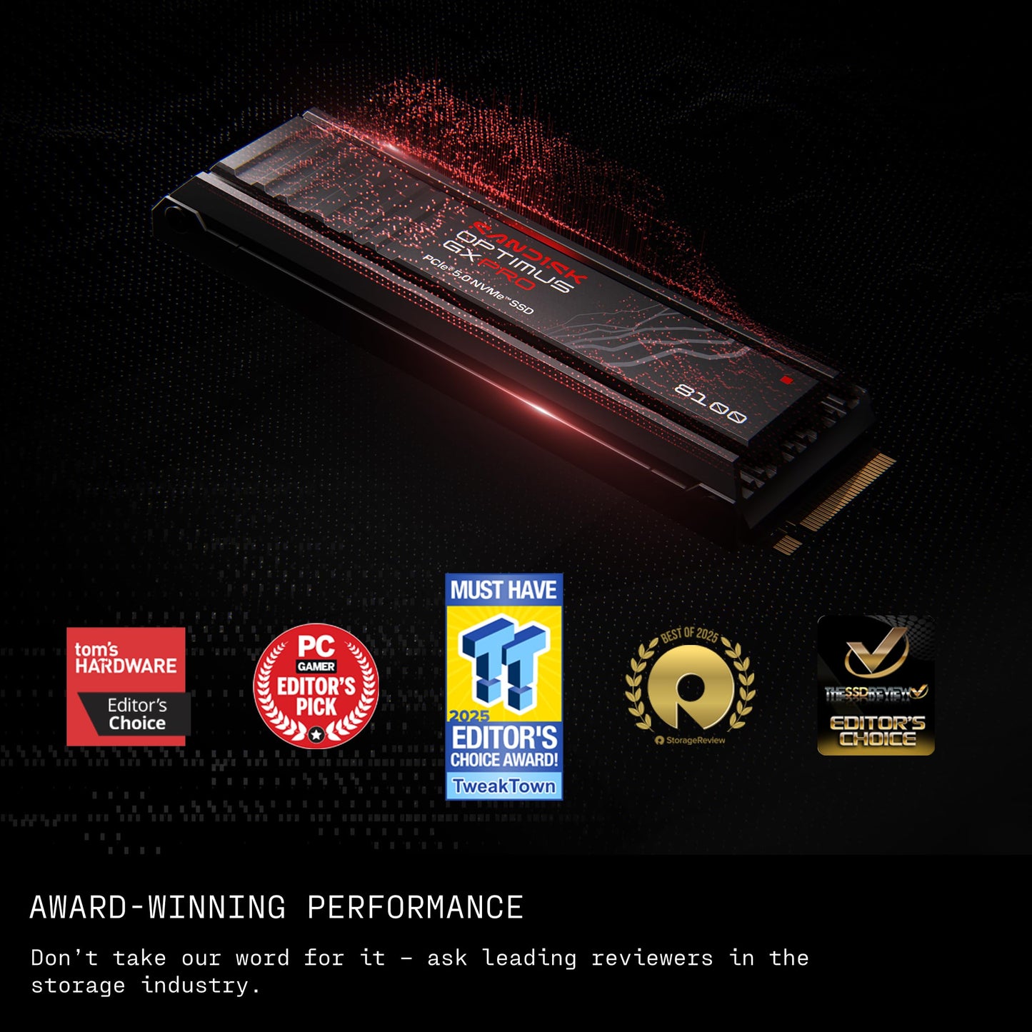 SANDISK 2TB Optimus GX PRO 8100 PCIe 5.0 NVMe SSD - M.2 2280, Up to 14,900 MB/s Read Speed, Lightning-Fast Performance - SDSP82200TAN