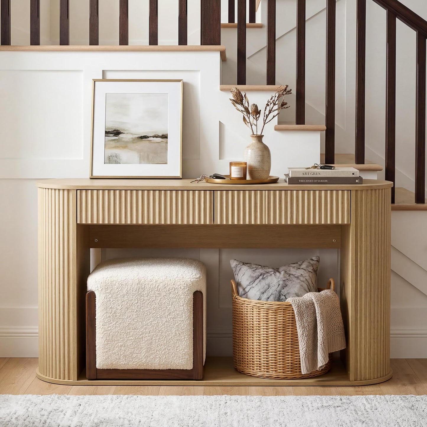 CHITA 47-Inch Fluted Console Table with 2 Drawers，Farmhouse Entryway Table for Behind Couch for Living Room, Hallway, Foyer, Entrance,Walnut