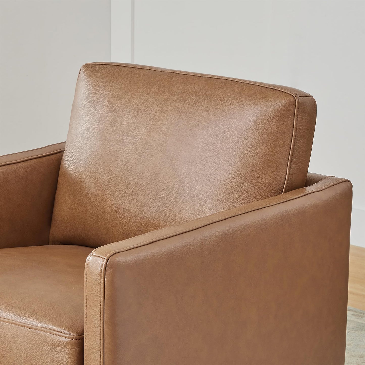 CHITA Genuine Leather Swivel Accent Chair, FSC Certified Mid Century Modern Arm Chair for Living Room and Bedroom, Fully Assembled, Saddle