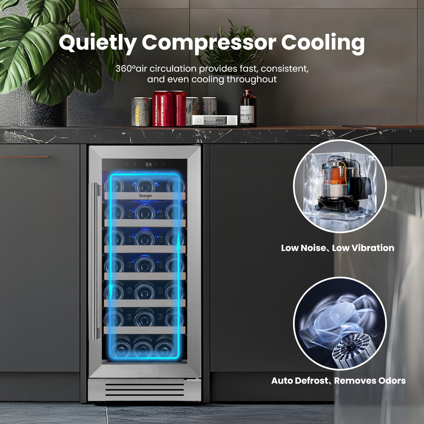 Yeego Wine Fridge Cooler - 24 Inch Dual Zone Wine Fridge Hold 52 Bottles, 40-65°F Wine Refrigerator Glass Door, Built in Fridge, Freestanding Adjustable Shelves Fridge for Beer Soda Drink Home Bar