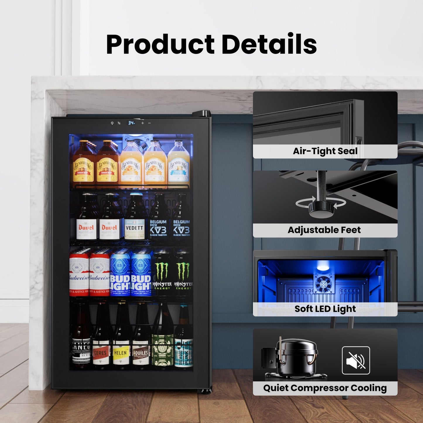 Yeego Beverage Refrigerator Cooler, 155 Cans Mini Fridge with Glass Door Beverage Fridge with Adjustable Shelves for Soda Beer or Wine, Beverage Cooler with Digital Temperature Control for Home Office
