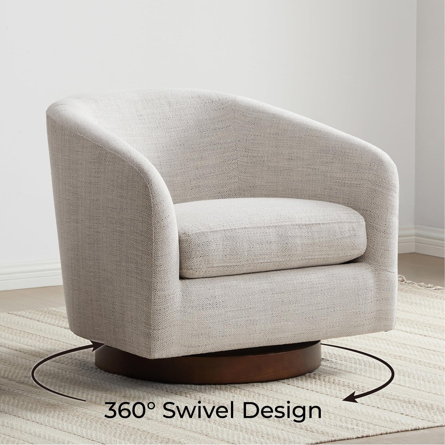 CHITA Swivel Accent Chair Set of 2, Fully Assembled Fabric Barrel Armchair with FSC Certified Upholstered for Living Room, Bedroom and Office, Flax Beige