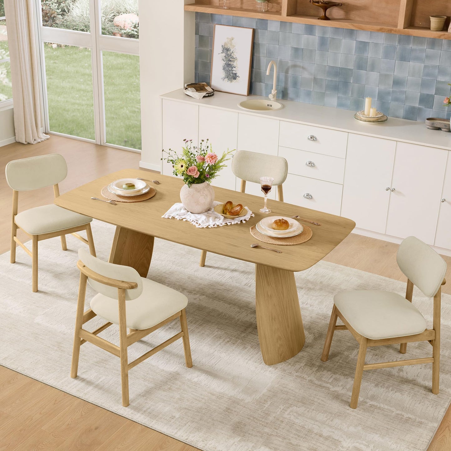 CHITA Soild Wood Dining Chairs Set of 4, Mid Century Modern Walnut Wood Kitchen Chairs with Curved Backrest, Dining Room Chair for Kitchen, Restaurant