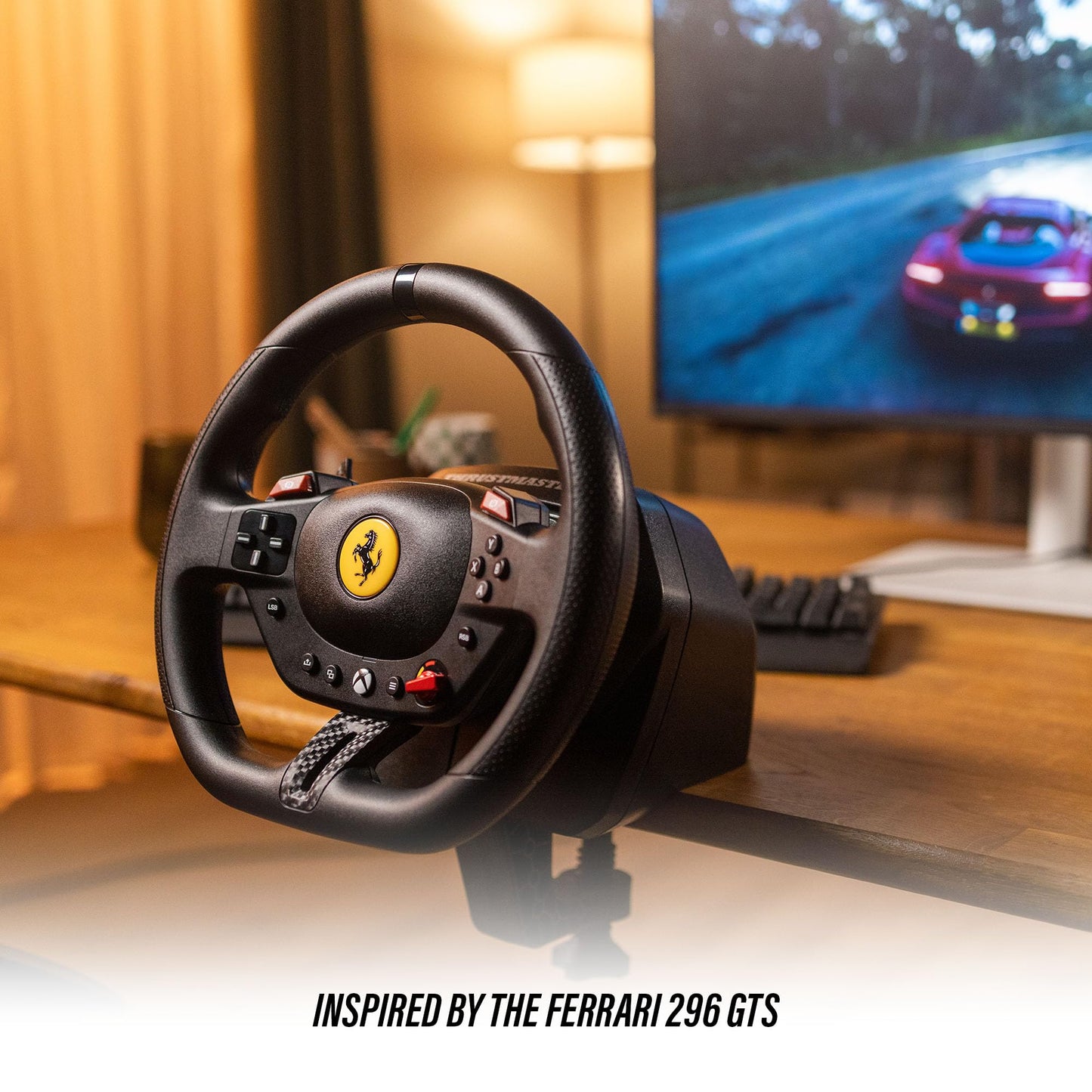 Thrustmaster T98 P Ferrari Licensed Racing Wheel & Pedal Set - PS5 & PC | 240-degree rotation, bungee-cord resistance, paddle shifters, 3 driving modes, Hall-Effect sensors, tool-free desk clamp