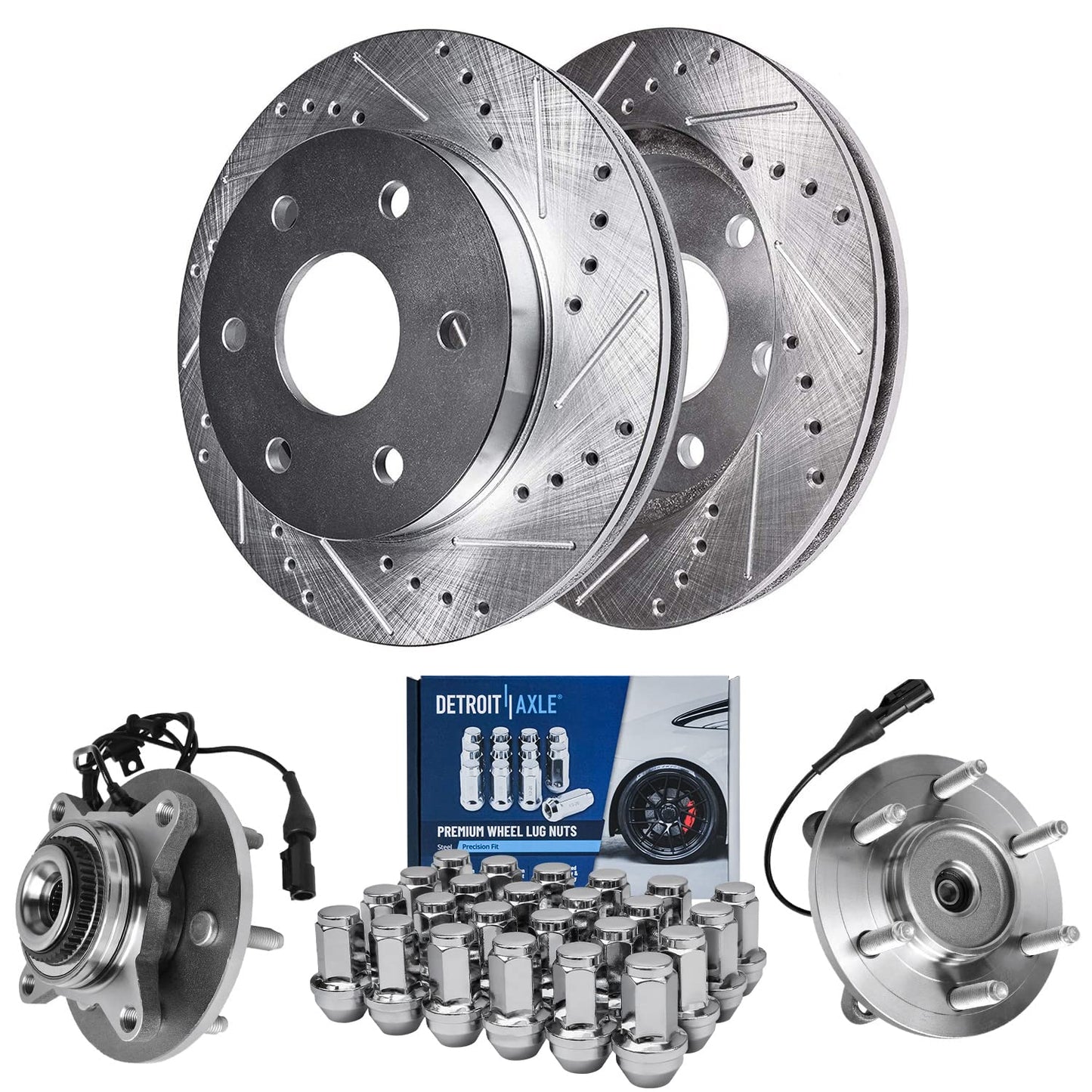 Detroit Axle - Brake Kit for 2006-2018 Dodge Ram 1500 2007-2009 Durango Chrysler Aspen 2019-2024 Ram 1500 Classic, Drilled Slotted Brake Rotors and Ceramic Brakes Pads w/Hardware Replacement