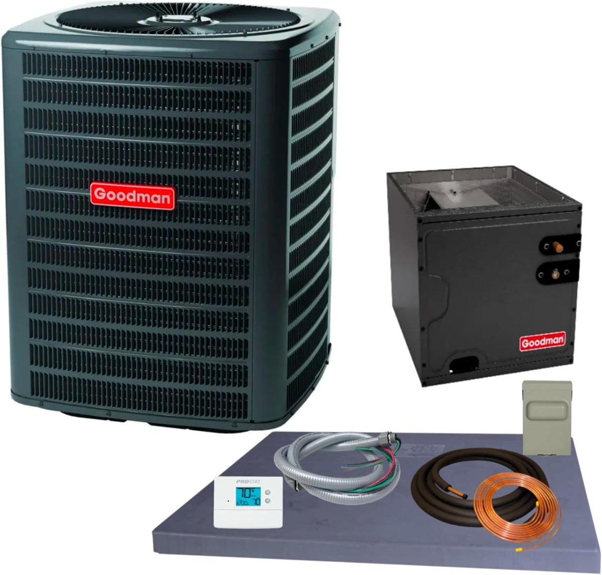 Goodman 2 ton 14.3 SEER2 Partial Split System with vertical coil with install accessories! (GLXS4BA2410 CAPTA2422B3)