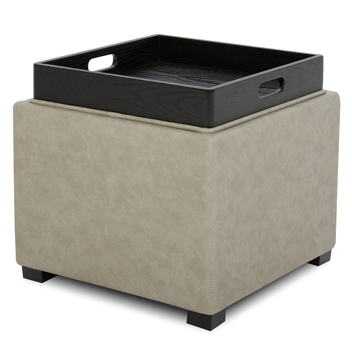 CHITA Storage Ottoman Cube with Tray Lid, Small Footstool with Storage, Square End Table for Living Room and Bedroom, Faux Leather in Saddle Brown