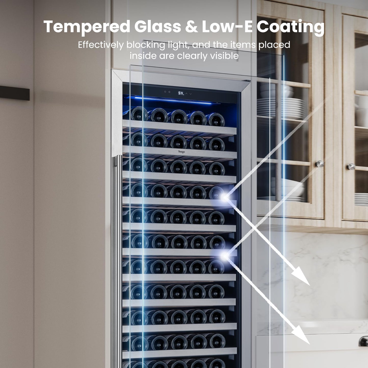 Yeego Wine Fridge Cooler - 24 Inch Dual Zone Wine Fridge Hold 52 Bottles, 40-65°F Wine Refrigerator Glass Door, Built in Fridge, Freestanding Adjustable Shelves Fridge for Beer Soda Drink Home Bar
