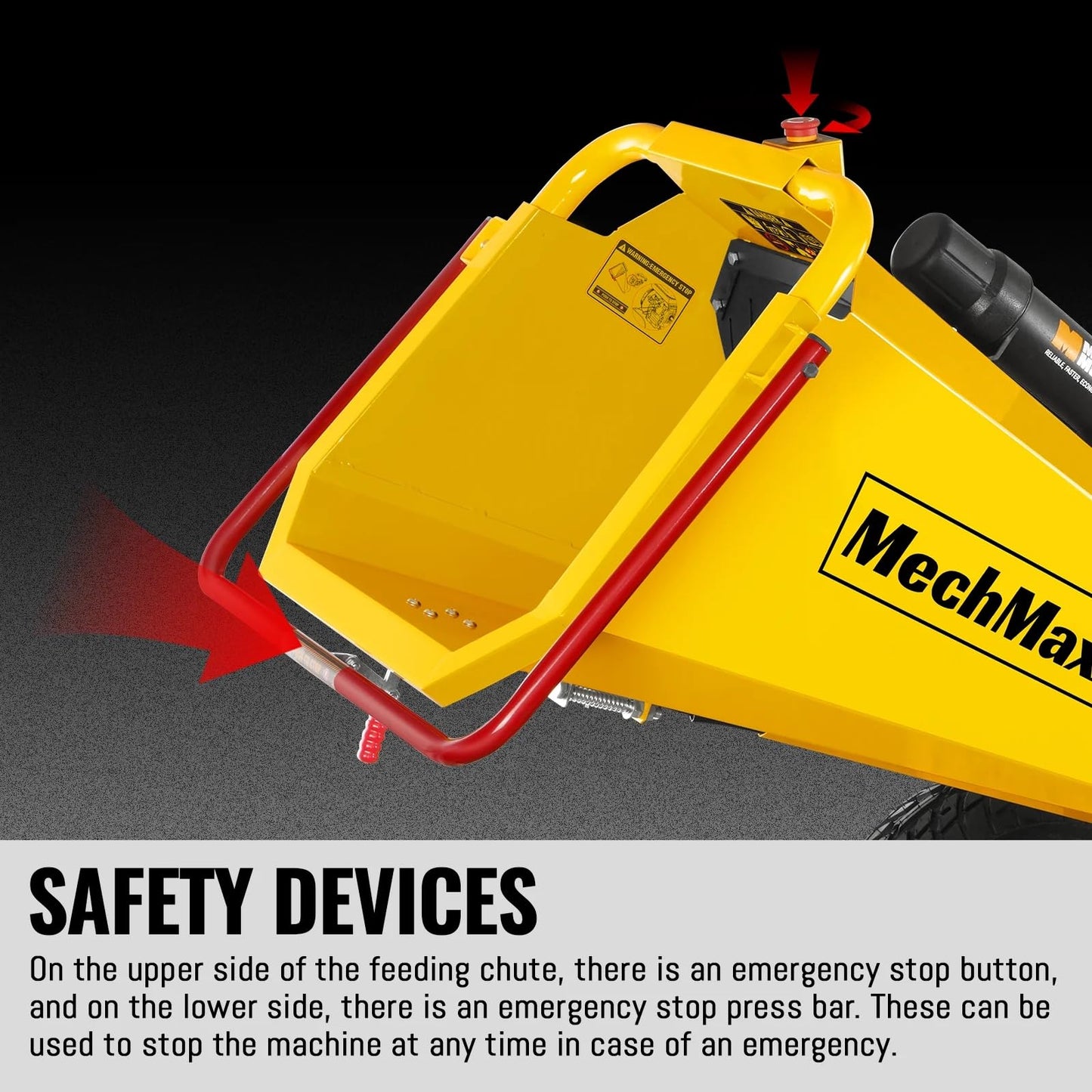MechMaxx 6 inch ZONSEN 459cc 15hp E-Start Gas Powered 4-Wheels Wood Chipper Shredder Mulcher with Towbar/Tail Light/Emergency Stop Button/Stop Bar, Model B150 Red