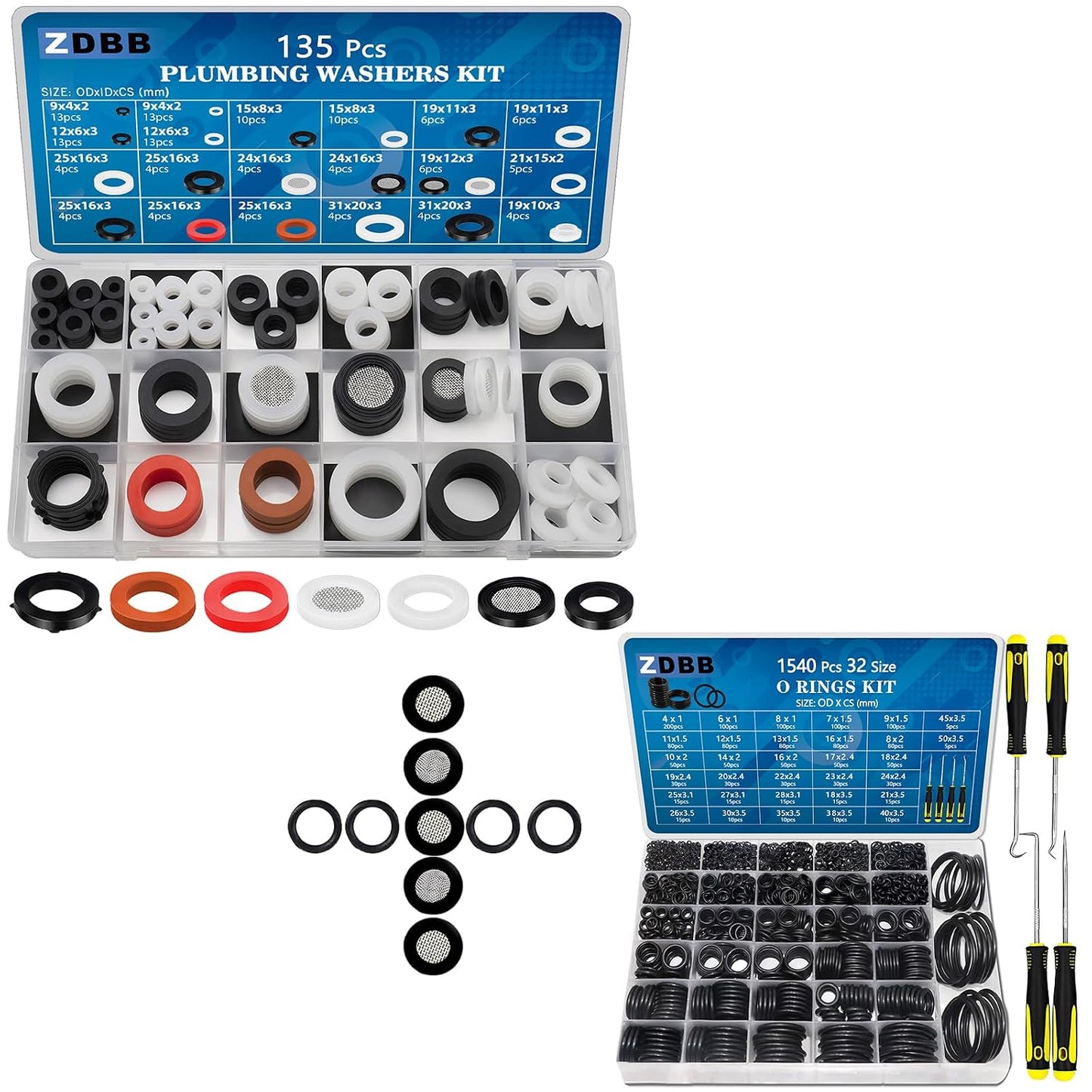 ZDBB 1555 PCS 32 Size O Ring Kit+16 Size Rubber Washers Assortment Kit for Plumbing Faucet Water Pipe Garden Hose Washers Shower Heads Gasket Repair and Air or Gas Connections
