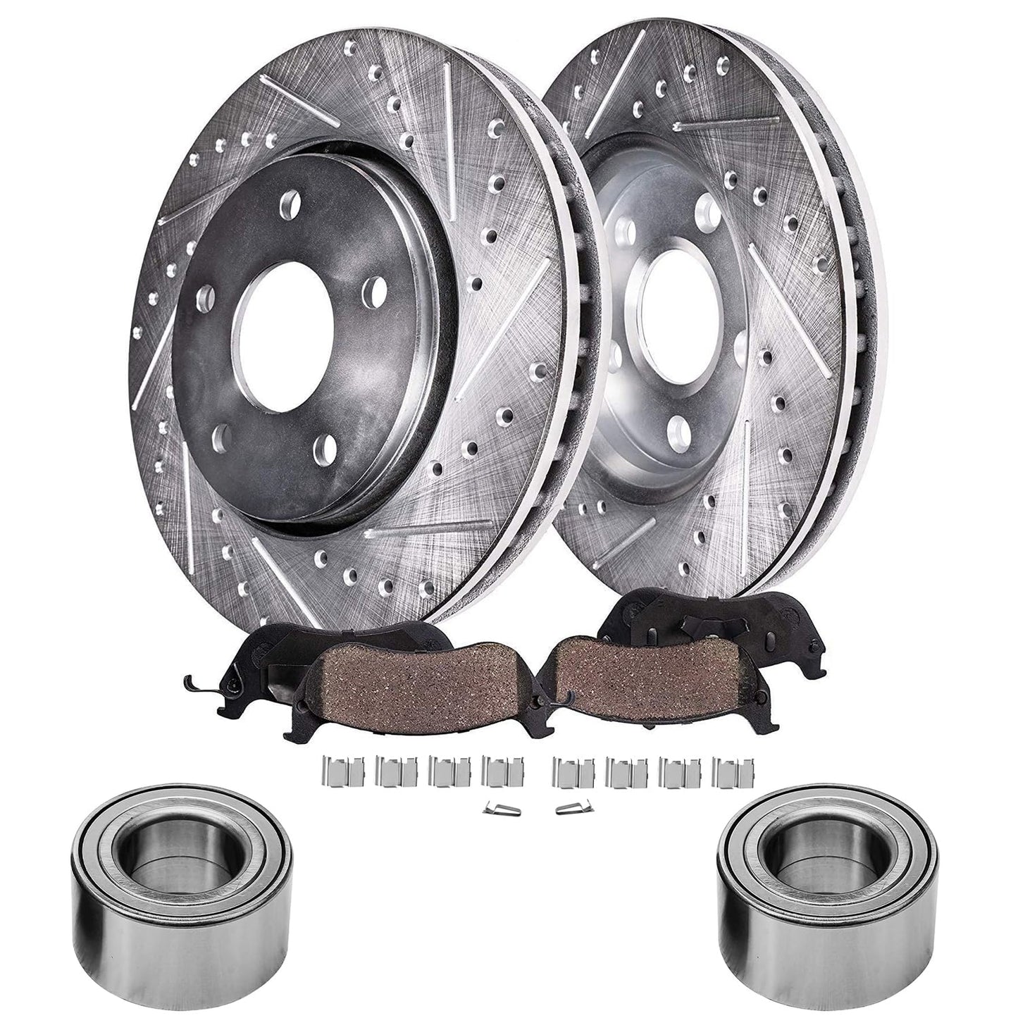 Detroit Axle - Front Brake Kit for Chevy GMC Silverado Suburban Sierra Savana Express 1500 Tahoe Yukon XL Cadillac Escalade ESV EXT Drilled Slotted Disc Brake Rotors Ceramic Brakes Pads Replacement