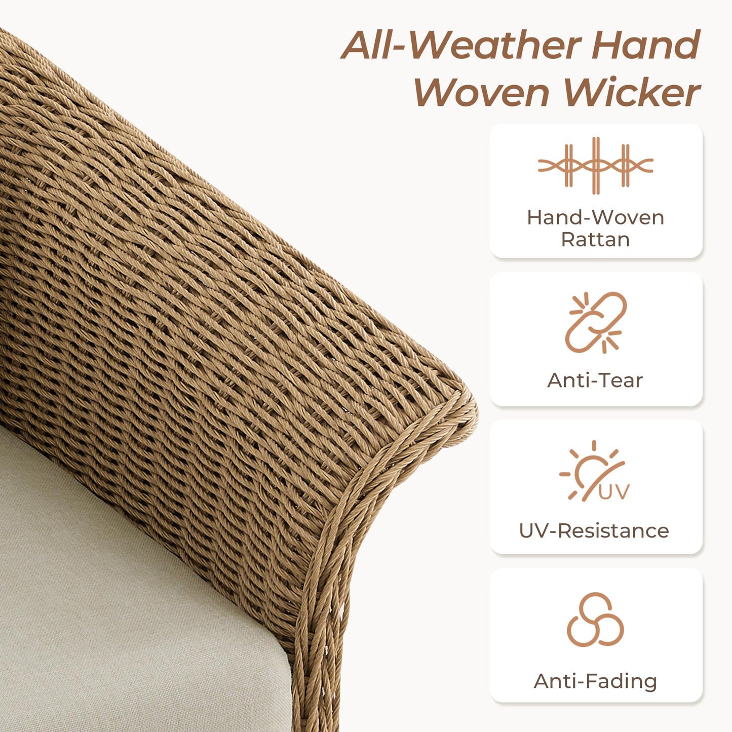 CHITA 3 Pieces Wicker Patio Bistro Set, Outdoor Rattan Furniture Set with 2 Pieces Thickened Cushion Swivel Chairs and Side Table for Backyard, Poolside, Garden or Porch