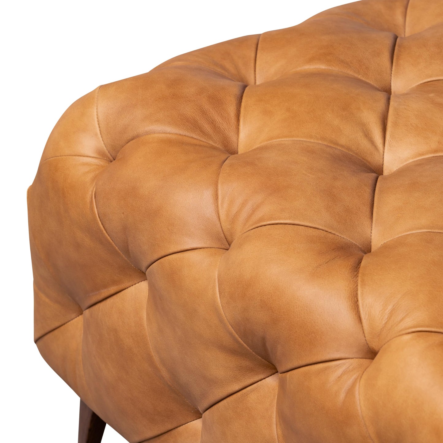 POLY & BARK Denver Ottoman – 43" Large Pouf with Feather-Down Topper – Full-Grain Leather Upholstered Pouf Ottoman for Living Room – Vintage Italian Leather in Cognac Tan