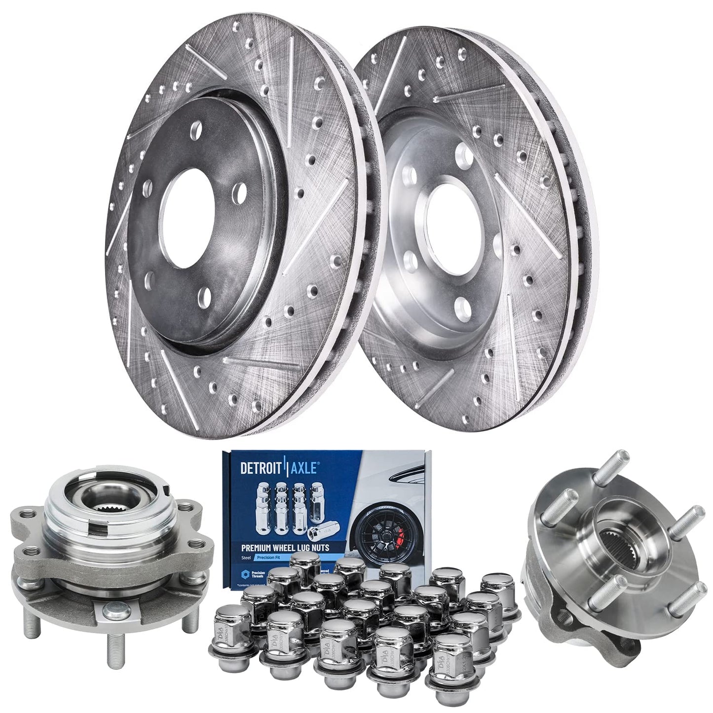 Detroit Axle - Brake Kit for 2012-2020 Ford F-150 Drilled & Slotted Brake Rotors and Ceramic Brakes Pads 2013 2014 2015 2016 2017 2018 2019 Front and Rear Replacement