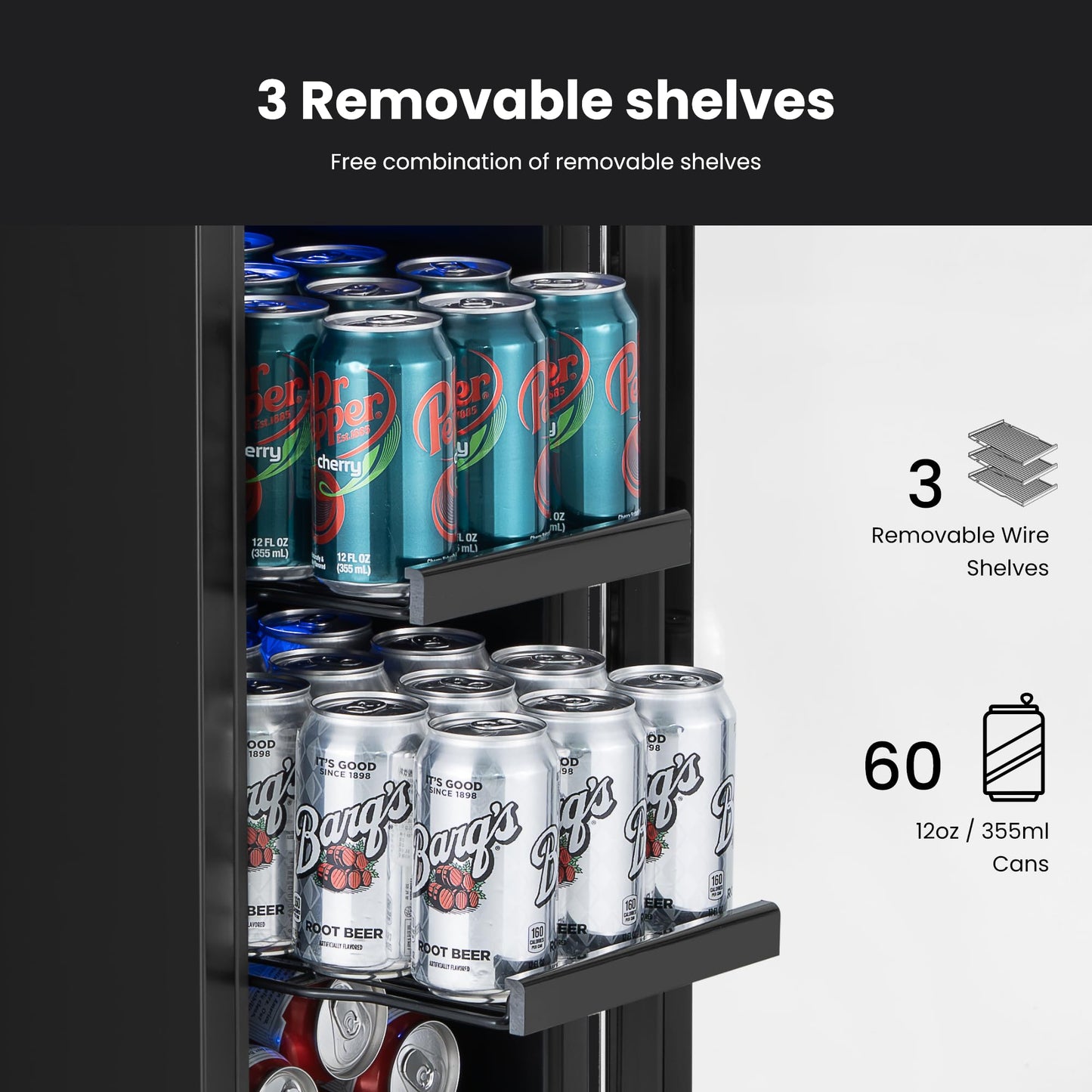 Yeego 24 Inch Beverage Refrigerator – 180 Can Built-In Under Counter Drink Fridge with Glass Door, 34–54°F Cooling for Beer, Soda & Wine (Right-Hinged)
