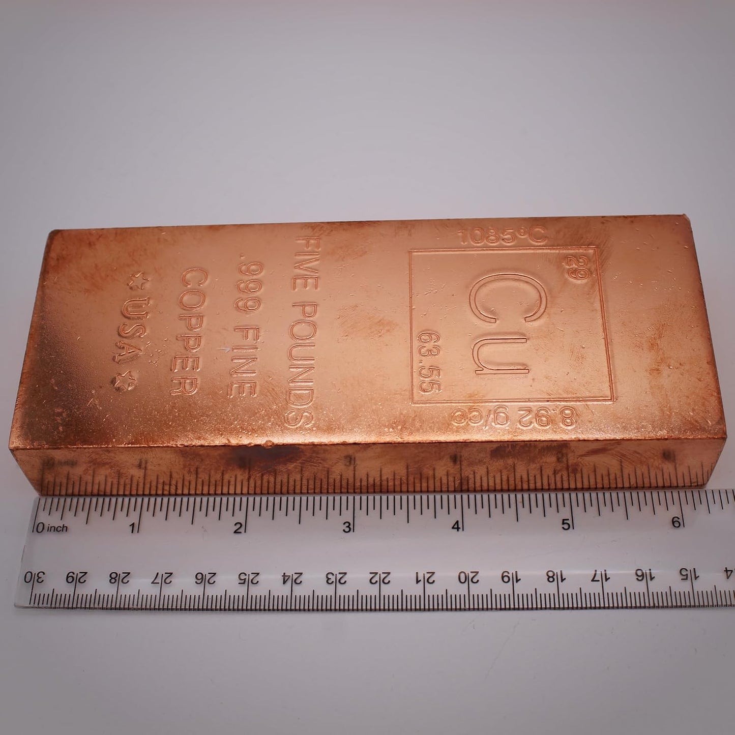 5 lb Copper Bar (Flat Style) .999 Pure Bullion with Periodic Table Element Design by Mint State Gold