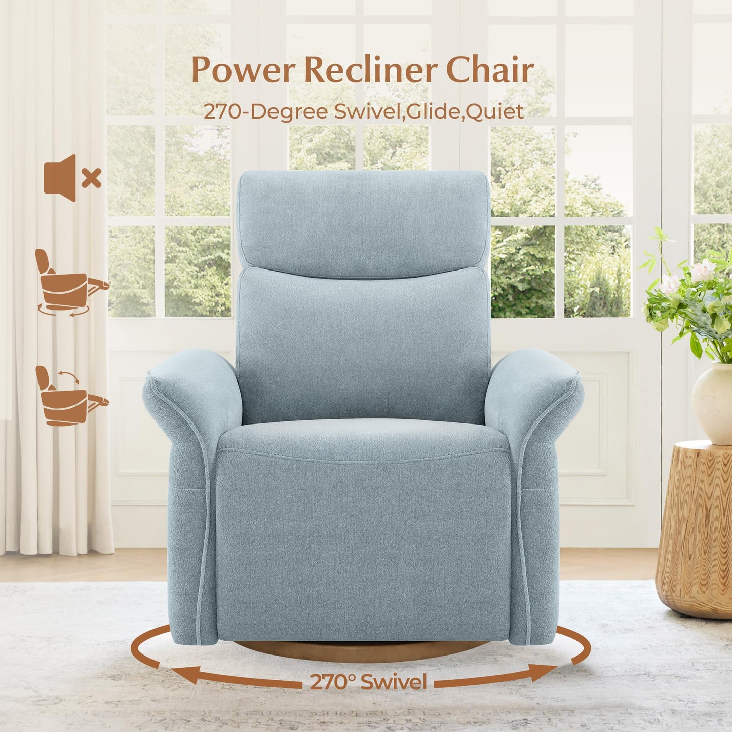 CHITA Power Recliner Chair, Electric Triple-Motor Swivel Glider Nursery Rocking Chair with Adjustable Power Headrest and Lumbar Support, GREENGARD Gold Certified, Solid Wood Base, Linen