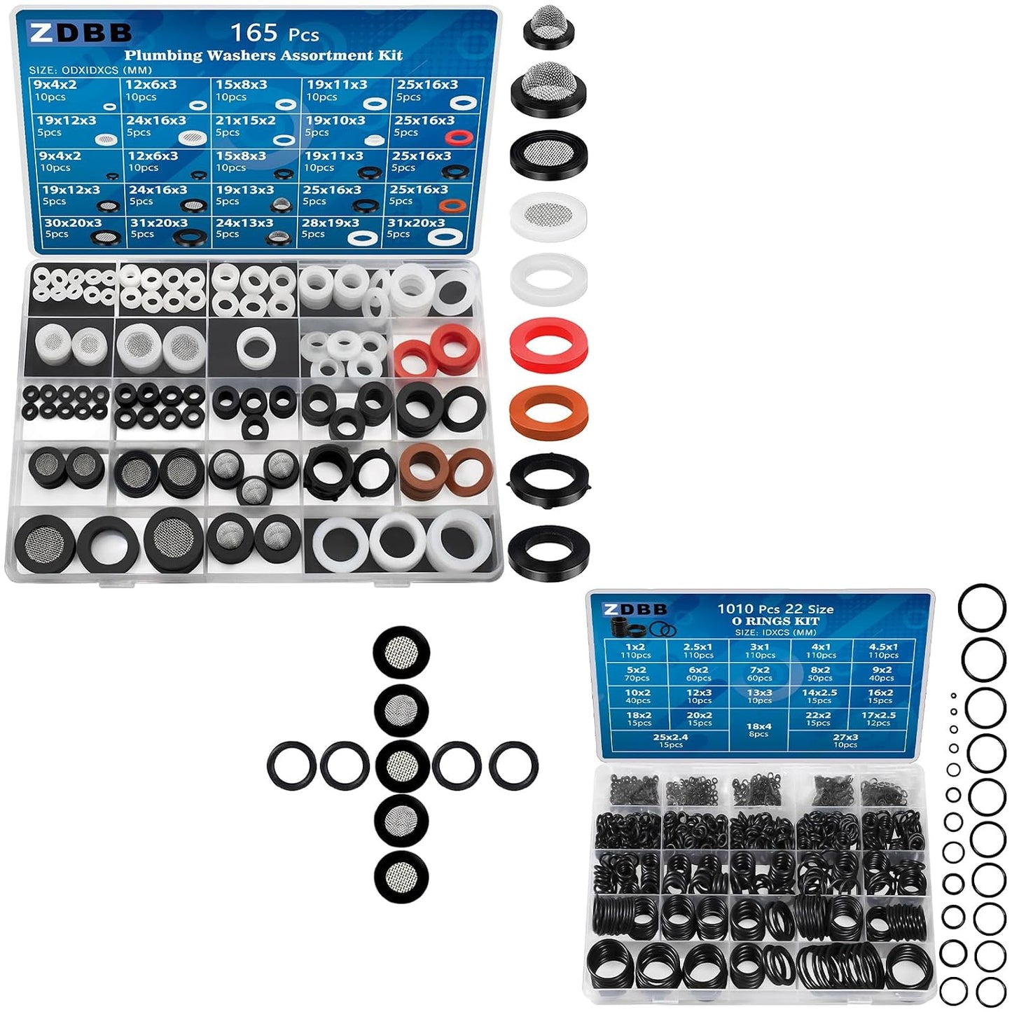 ZDBB 920 PCS 18 Size Rubber O-Ring + 19 Size Rubber Washers Assortment Kits for Plumbing Faucet Water Pipe Garden Hose Washers Shower Heads Gasket