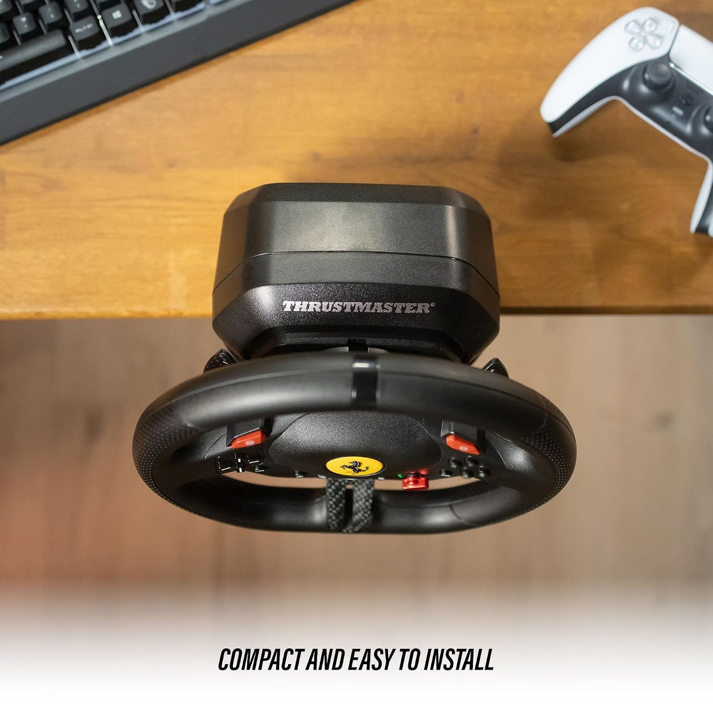 Thrustmaster T98 P Ferrari Licensed Racing Wheel & Pedal Set - PS5 & PC | 240-degree rotation, bungee-cord resistance, paddle shifters, 3 driving modes, Hall-Effect sensors, tool-free desk clamp