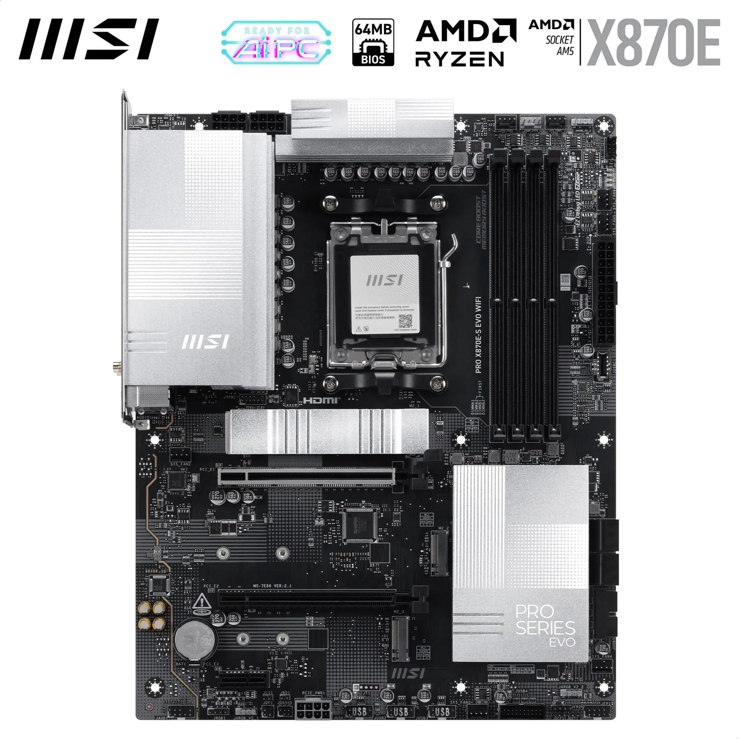 MSI MPG X870E Carbon WiFi Gaming Motherboard (AMD Ryzen 9000/8000/7000 Series Processors, AM5, DDR5, PCIe 5.0, M.2 Gen5, SATA 6Gb/s, USB 40Gbps, HDMI, Wi-Fi 7, Bluetooth 5.4, 5Gbps LAN, ATX)