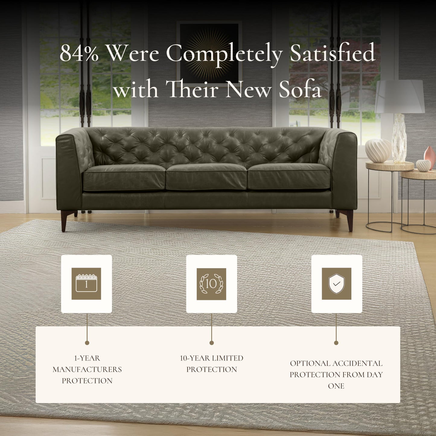POLY & BARK Essex 89” Full-Grain Italian Leather Sofa – Tufted Back, Feather-Down Comfort, Solid Wood Frame, Cognac Tan