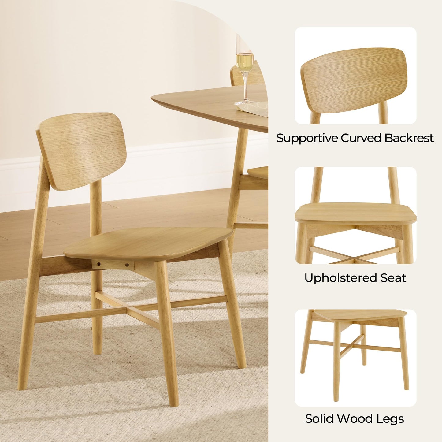 CHITA Soild Wood Dining Chairs Set of 4, Mid Century Modern Walnut Wood Kitchen Chairs with Curved Backrest, Dining Room Chair for Kitchen, Restaurant