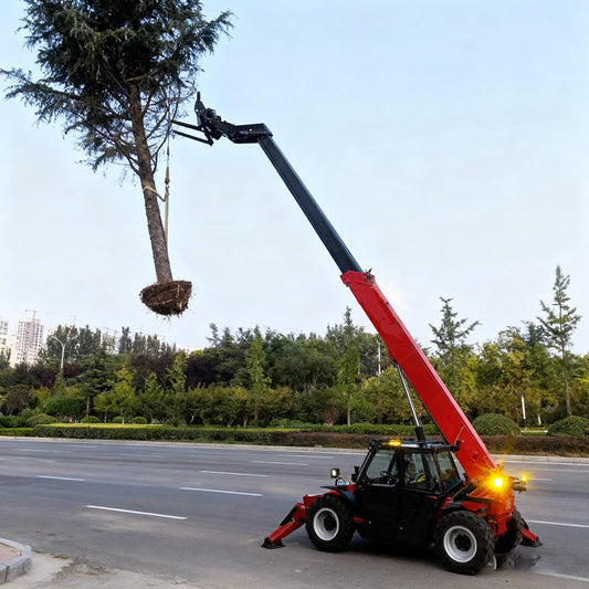 Multi-Purpose Telescopic Forklift – 4WD Telehandler with Bucket, Forks & Crane Jib Attachments