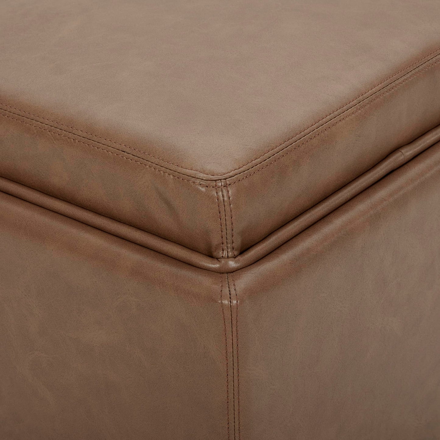 CHITA Storage Ottoman Cube with Tray Lid, Small Footstool with Storage, Square End Table for Living Room and Bedroom, Faux Leather in Saddle Brown