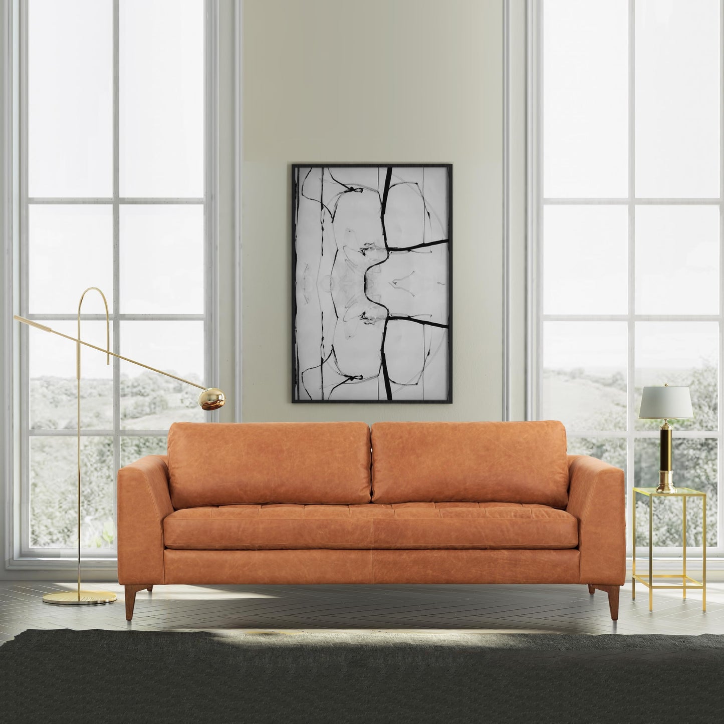 POLY & BARK Capa 96.5" Sofa – Chocolate Brown Full-Grain Pure-Aniline Italian Leather, Boxy Modern Design, Feather-Fiber Cushions, Solid Wood Frame