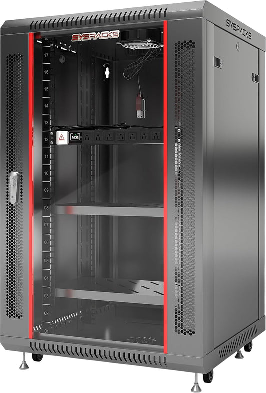 18U Wall Mount Server Rack Cabinet 24” Deep, 19” Network & AV Enclosure for Home Lab with Fan, PDU, 2 Shelves, Locking Glass Door