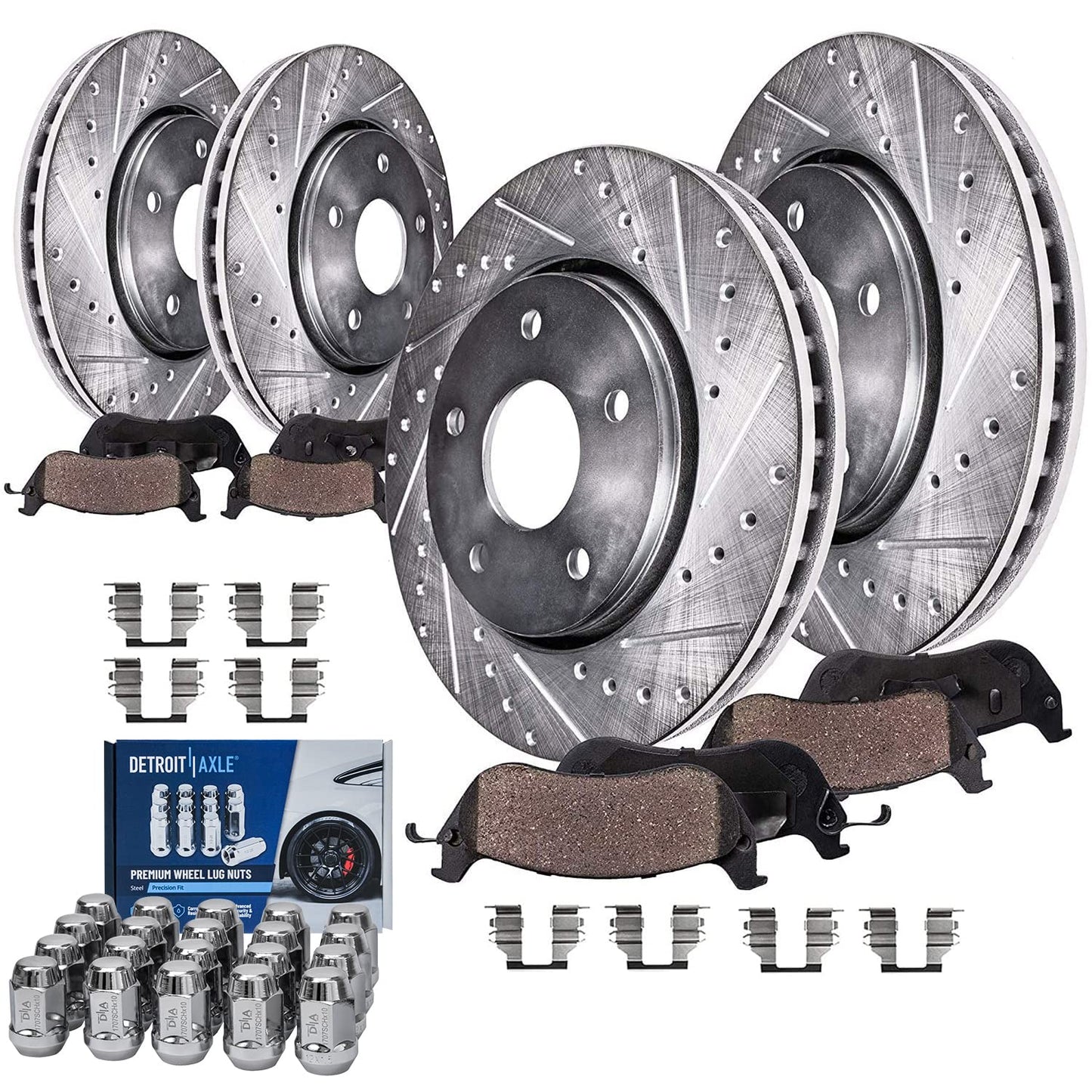 Detroit Axle - Brake Kit for Chevy GMC Silverado Sierra 1500 Tahoe Yukon XL Suburban Escalade ESV Drilled Disc Rotors Ceramic Brakes Pads Replacement : 12.99" Front & 13.58" Rear Rotor