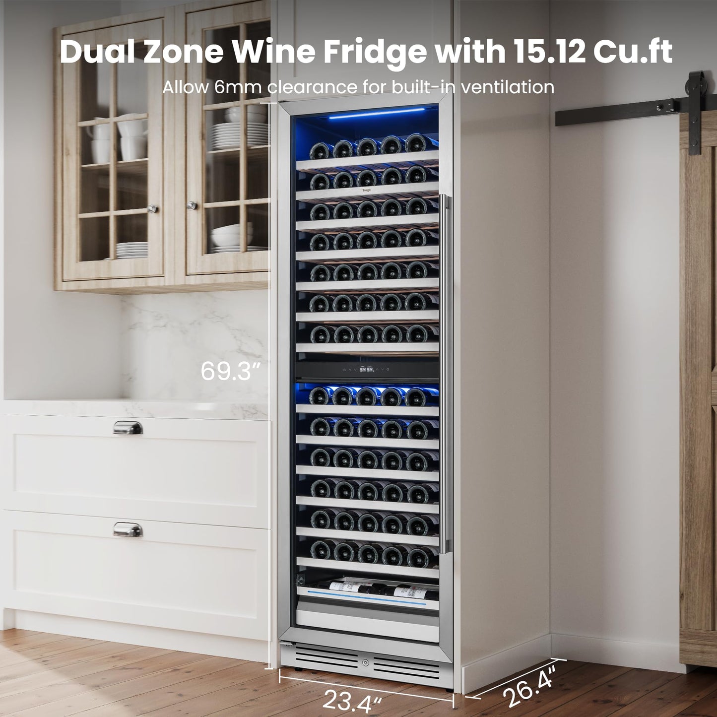 Yeego 24 Inch Wine Fridge Cooler - 52 Bottles Wine Cooler with Glass Door, 40-65℉ Built-In or Freestanding Refrigerator, Under Counter Wine Fridge for Kitchen Bar Office (Left-Hinged)