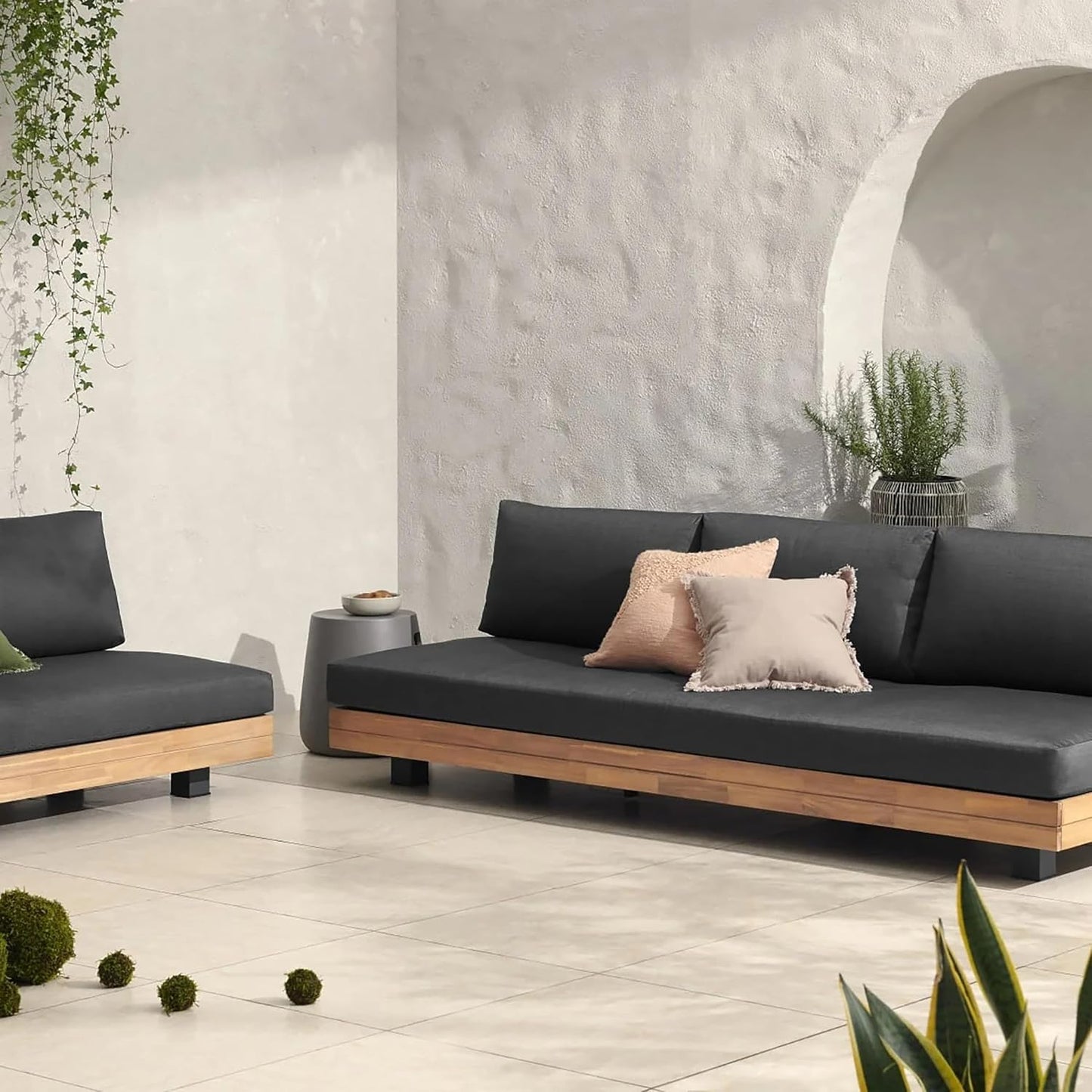 POLY & BARK Celenza 3 Seat Sofa Bench in Grey/Dark Teak
