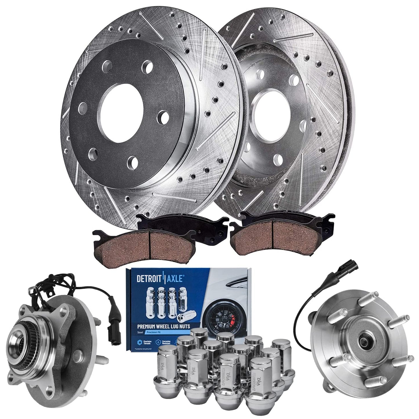 Detroit Axle - Brake Kit for 2011-2020 Jeep Grand Cherokee Dodge Durango Replacement Front & Rear Drilled & Slotted Disc Brake Rotors Ceramic Brakes Pads : 12.99" inch Rotor