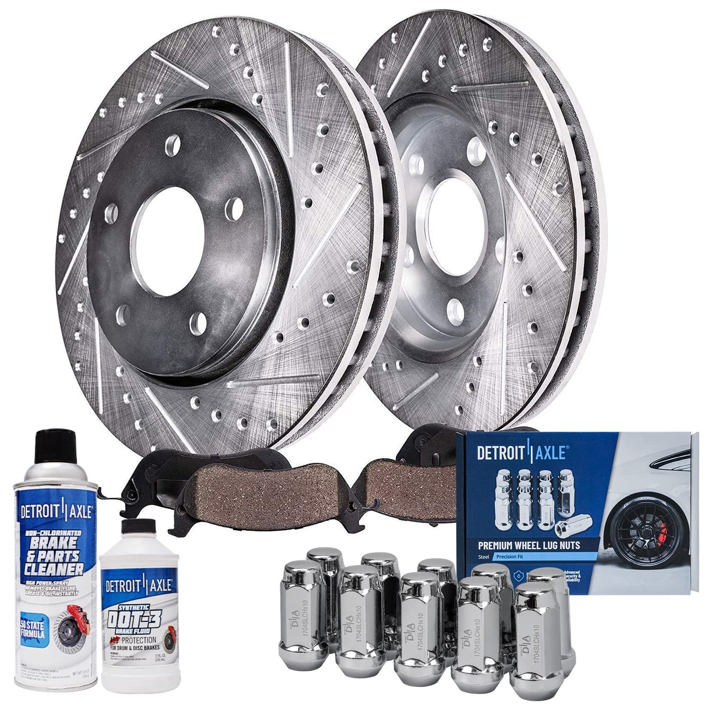 Detroit Axle - Brake Kit for 2011-2020 Jeep Grand Cherokee Dodge Durango Replacement Front & Rear Drilled & Slotted Disc Brake Rotors Ceramic Brakes Pads : 12.99" inch Rotor