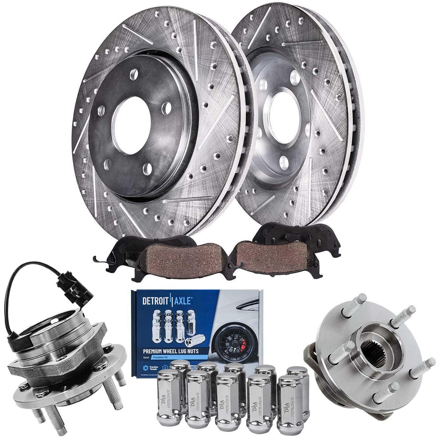 Detroit Axle - Brake Kit for 2011-2020 Jeep Grand Cherokee Dodge Durango Replacement Front & Rear Drilled & Slotted Disc Brake Rotors Ceramic Brakes Pads : 12.99" inch Rotor