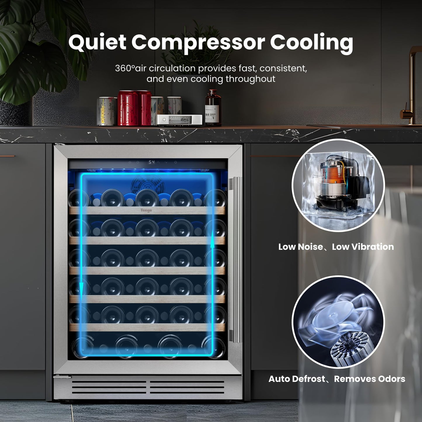 Yeego 24'' Wine Cooler Refrigerator - 52 Bottles Wine Fridge, 40-65°F Dual Zone Wine Refrigerator With Glass Door, Built-In/Freestanding/Under Counter, Adjustable Shelves Fridge for Home Bar Office