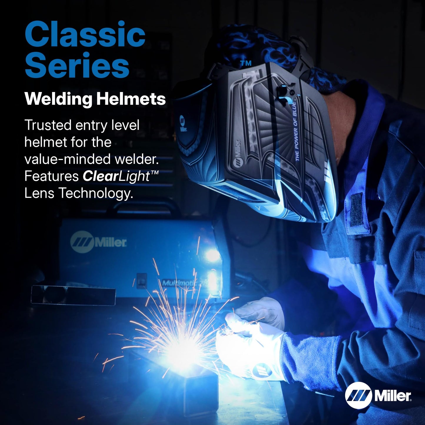 Miller Classic Series Welding Helmet, ClearLight™, Shade 8-13, Black | For the value-minded welder; TIG/MIG; variable shade 8-13; HD optics; comfortable headgear